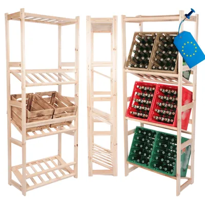 Produktbild von MODO24 Kombiregal Holz, 1 Flaschenablage, 3 Kistenböden, Standregal, Vorratsregal, Allzweckregal, Massivholz Kiefer, 175,4x70x33 cm, Natur, LSR