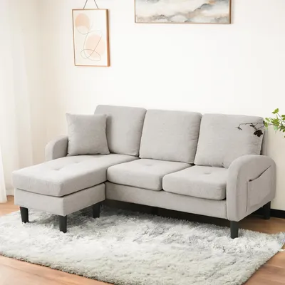 Produktbild von Merax Modulares Sofa Ecksofa L-förmiges Sofa 3-Sitzer aus Baumwoll-Leinenstoff, Polstersofa modular Sofa mit Chaiselongue, 85x118x82cm, Beige
