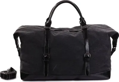 Immagine prodotto di Ines Delaure weekender bag 35 litri nero - Borsa sportiva di tendenza in tela/PU di alta qualità con tracolla regolabile