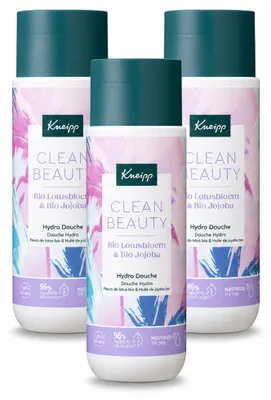 Imagen del producto de 3 unidades de gel de ducha Kneipp Clean Beauty, aroma de loto y jojoba, 200 ml cada uno. Paquete económico