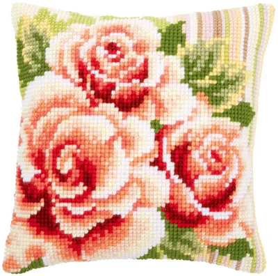 Produktbild von Kreuzstich-Kissen-Set Rosa Rosen I - Stickbild vorgezeichnet