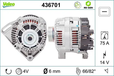 Produktbild von VALEO 436701 Lichtmaschine Generator LiMa 75A 14V für RENAULT TWINGO I (C06) CLIO I (B/C57, 5/357) TWINGO I Kasten (S06)
