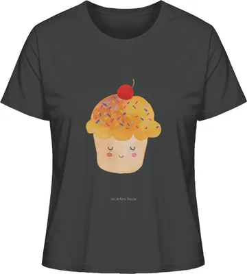 Produktbild von Mr. & Mrs. Panda Shirt Damen Cupcake Größe M - Anthrazit - Geschenk, Backen, Baumwoll T-Shirt, Kurzarmshirt, Oberteil, Küche Deko, Cupcakes, Muffin, Basic, Wunder