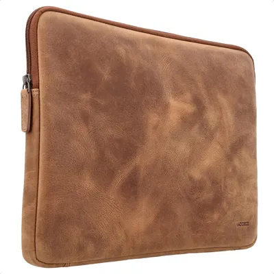 Image de Housse pour ordinateur portable en cuir Accezz avec fermeture éclair, 13-14 pouces - Housse pour ordinateur portable - Cognac