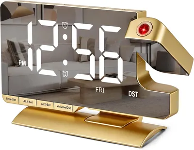 Produktbild von Digitaler Wecker mit Projektion, 7,3 Zoll LED Spiegeluhr, 180° drehbarer Projektor, Dual Alarm, Snooze, 6 Helligkeitsstufen, 5 Lautstärken, USB-C