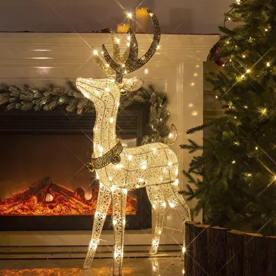 LED-Weihnachtsrentier 1,2 m, weiß-gold, warmweiß, Innen/Außen