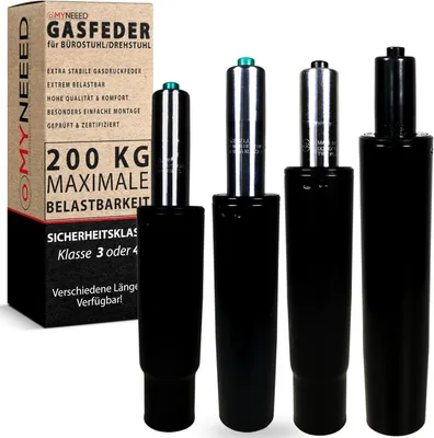 Produktbild von Gasfeder Bürostuhl 230 mm, Belastbarkeit 200 kg, schwarz, für Drehstühle