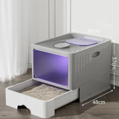 Produktbild von Katzenklo - Automatische selbstreinigende Katzentoilette - Mit UV-Licht - XL - Geschlossenes Katzenhaus - Geruchsarm aus Kunststoff - Grau mit UV-Lampe