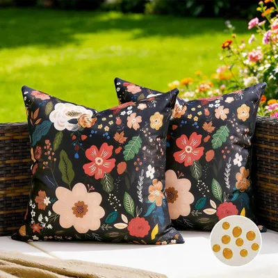 Obrázok produktu pre Poťahy na vankúše 45x45 cm, vodoodolné, vonkajšie, s kvetinovým vzorom, červené a čierne, sada 2 kusov