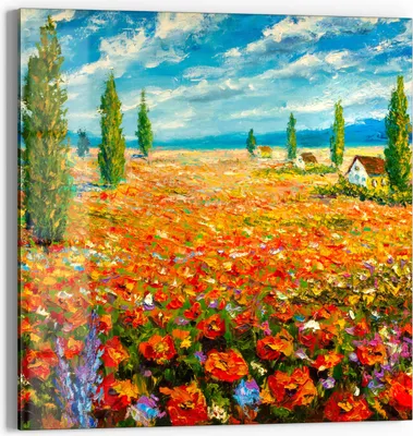Produktbild von DEQORI Glasbild Echtglas 50x50 cm 'Blumenmeer im Monet-Stil' Wandbild Bild modern Deko