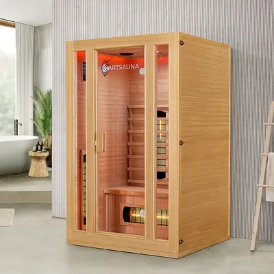 Produktbild von Artsauna Infrarotkabine Nyborg S120V Vollspektrumstrahler & Hemlockholz, 2 Personen, 120 x 105 x 190 cm, LED Farblicht & Glastür, Infrarotsauna Sauna