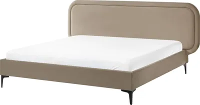 Produktbild von BELIANI Polsterbett Taupe Samtstoff Gesteppt mit Lattenrost 160x200 cm Hohes Kopfteil Schwarze Metallbeine Modern Schlafzimmer Doppelbett Ehebett