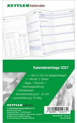 Produktbild von Kalenderersatzeinlage TP 1M/2S Leporello 2027