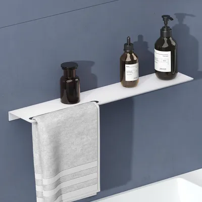 Produktbild von doporro Duschablage ohne Bohren aus Aluminium 60 cm, selbstklebendes Duschregal mit Handtuchhalter, 2-in-1 Badezimmer Organizer Matt weiß Reglo-06