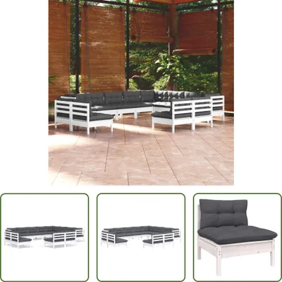 Produktbild von The Living Store 12-tlg. Garten-Lounge-Set mit Kissen Weiß Massivholz Kiefer