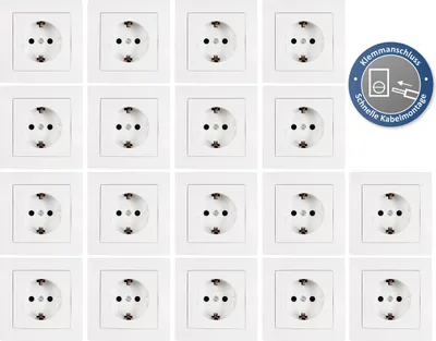 Produktbild von 18x Schutzkontakt-Steckdose mit Rahmen McPower "Flair", 250V/16A, UP, Klemmanschluss, weiß, matt