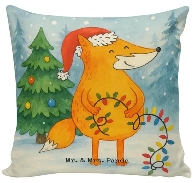 Produktbild von Mr. & Mrs. Panda kuschelkissen 40x40 Fuchs Weihnachten Design - Weiß - Geschenk, Winter, Kuschel Kissen, Weihnachtsmann, für sofa, Füchse, Weihnachtszeit, Nikolaus, couch
