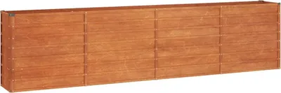 A long, rectangular planter box made of wood-like material, divided into four sections.