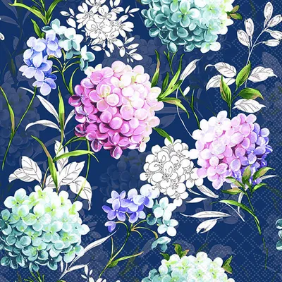 Produktbild von Ambiente Horana Papierservietten mit Blumenmuster, Dunkelblau, 33 x 33 cm