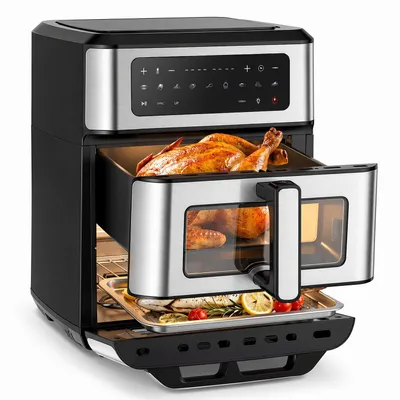 Produktbild von Heißluftfritteuse 2 Kammern, Airfryer mit Pizzaprogramme, 9 voreingestellte Programme,Touchdisplay, Sichtfenster, Unabhängige Temperaturregelung