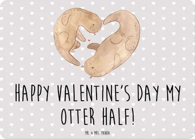 Produktbild von Mr. & Mrs. Panda Blechtafel Otter Valentine DIN A6 - Grau Pastell - Geschenk, für Frauen, Jahrestag, Hochzeitstag, Freundin, Freund, tafel, Magnetschild, wandtafel