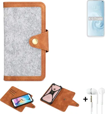 Produktbild von K-S-Trade Handyhülle + Kopfhörer kompatibel mit Meizu 17 Pro Schutzhülle Filz Hülle Kunstleder hellgrau braun (1x)
