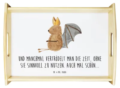 Produktbild von Mr. & Mrs. Panda Serviertablett Fledermaus Sitzen - Weiß - Geschenk, Motivation, Deko Tablett, betttablett, sofatablett, Entspannen, Lustige Sprüche, Fledermäuse