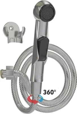 Produktbild von Chrom-Handbrause für Bidet, mit 120cm Edelstahl-Schlauch, drehbarer Kopf, innerer Aktivierungsknopf | 4029-PLS