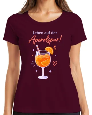 Productafbeelding van Leven in het teken van Aperol! Zomercocktail, Spritz, meidenavond, feest, dames T-shirt, bordeauxrood, maat S