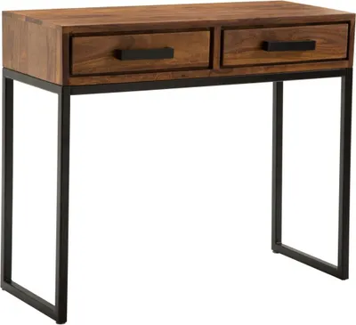 Produktbild von Konsolentisch Sheesham Massivholz / Metall 90x76x36 cm Flurtisch, Anrichte Wohnzimmertisch Schmal, Design Schreibtisch Modern