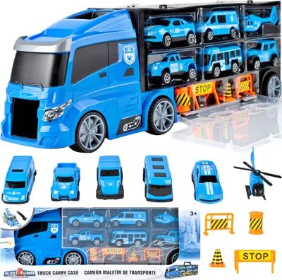 Produktbild von MalPlay nákladní auto s vozidly | auta + vrtulník | transportní hračka | transportní nákladní auto transportér | pro děti od 3 let