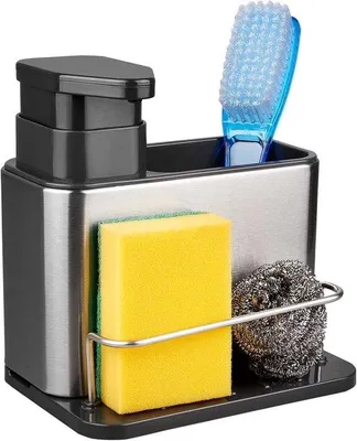 Produktbild von Famanu Spülmittelspender 3-in-1 Schwammhalter für die Spüle - Edelstahl Organizer