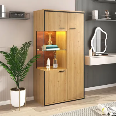 Image de Vitrine - 150 x 77,5 x 40 cm - Éclairage LED à 15 couleurs et étagères en verre réglables - Porte vitrée