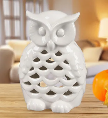 Produktbild von Formano Windlicht Eule 12 cm Weiß Glasiert Porzellan - Teelichthalter Deko Figur