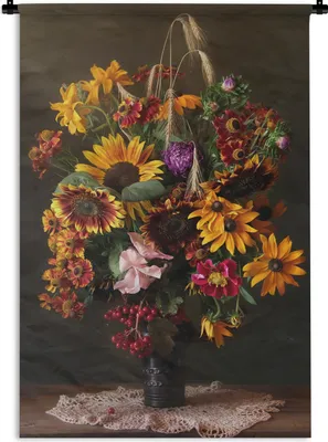 Produktbild von MuchoWow® Wandteppich Wandbehang Blumenstrauß - Farben - Stilleben 60x90 cm Tapisserie Dekoration Wandtuch - Foto-Teppich - Abwaschbar