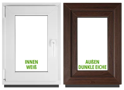 Productafbeelding van BAU PLAZA Kelderraam, breedte x hoogte 50 x 65 cm, DIN links, buitenkant donker eikenhout, binnenkant wit – draaikipraam – dubbel glas, 32 mm – PVC kunststof raam