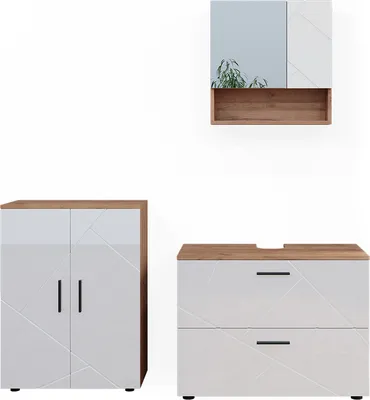Produktbild von Badmöbel-Set Vicco Irma Weiß Hochglanz/Goldkraft Eiche 3 Teile, mit Unterschrank 80 cm, Model 40541