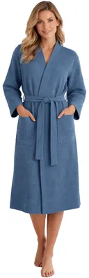 Productafbeelding van Solidchoice - Dames Badjas van Lichtgewicht Katoen met Waffle Patroon XL Blauw