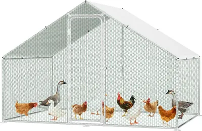 Produktbild von Faziango Hühnerstall Hühnerhaus 3x2x2m Kleintierstall Freilaufgehege Kleintiergehege Voliere Freigehege Hühnerkäfig Geflügelstall Verzinkter Stahlrahmen mit Da