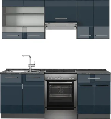 Immagine prodotto di Mobili da cucina  Vicco Fame-Line Blu scuro lucido/antracite 200 cm senza piano di lavoro, Model 49760