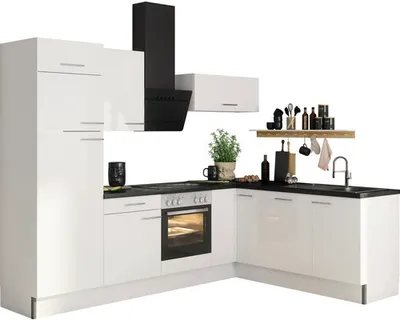 Obrázek produktu pro Rohová kuchyňská linka Optifit Rurik986 270 cm barva čela leskle bílá barva korpusu bílá v nesmontovaném stavu