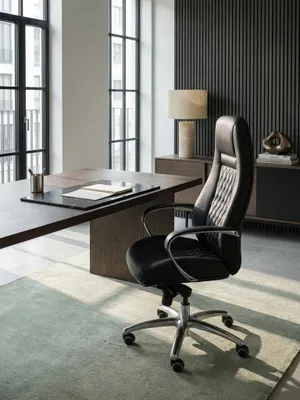 Immagine prodotto di Sedia da ufficio AUSTIN in vera pelle nera Sedia da scrivania 120 kg Poltrona direzionale con schienale alto e poggiatesta X-XL