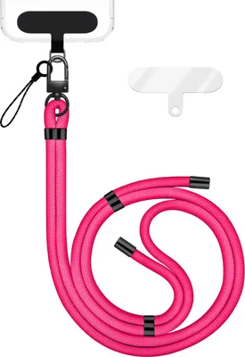 Produktbild von HoldMe Edition - Lanyard mit Karabiner Schwarz & 2 Pads - Universal Handykette Nylon Umhänge Band - Neon Pink