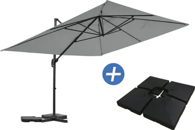 Image de Parasol jardin déporté en aluminium "Sky 4" - 3 x 4 m - Gris - Dalles à lester incluses