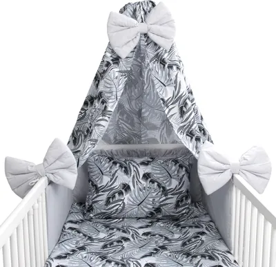 Produktbild von Amilian Babybettwäsche Set 7-teilig – Bettwäsche 100x135 cm, Kissen 40x60, Himmel, Nestchen – für Babybett/Gitterbett – Komplettset für Neugeborene