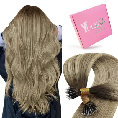 Obrázek produktu pro Nanoringové prodlužování vlasů, přírodní vlasy, balayage, 45 cm, 50 g, tmavě hnědé s blond odstíny