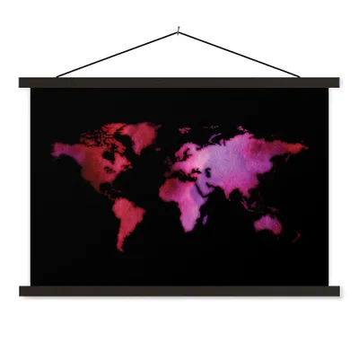 Produktbild von MuchoWow® Textilposter Weltkarte - Aquarell - Rosa 90x60 cm mit schwarzem Rahmen - Aufhängungssatz