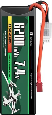 Immagine prodotto di Batteria LiPo 2S 7.4V 6200mAh 50C con connettore a T - Custodia rigida, cavo in silicone - Per auto e barche RC - 137x46x24mm, 246g