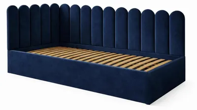 Obrázek produktu pro Dětská postel JUNIOR 90x200, nástěnné panely, tmavě modrá, samet, úložný prostor