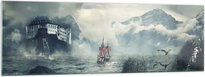 Produktbild von Bilder auf glas - Einteilig - Sturm Berge Segelschiff - 160x50cm - Glasbilder - Wandbilder - Bilder - zum Aufhängen bereit - Wanddekoration aus Glas - Glas Bilder - Wandbild auf Glas - GAB160x50-4208